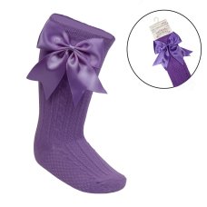 S350-PL: Plum Knee Length Socks w/Large Bow (0-24 Months)